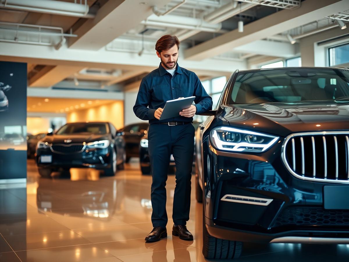 Heritage Summit Motors technician inspecting a luxury vehicle in the Hayward showroom